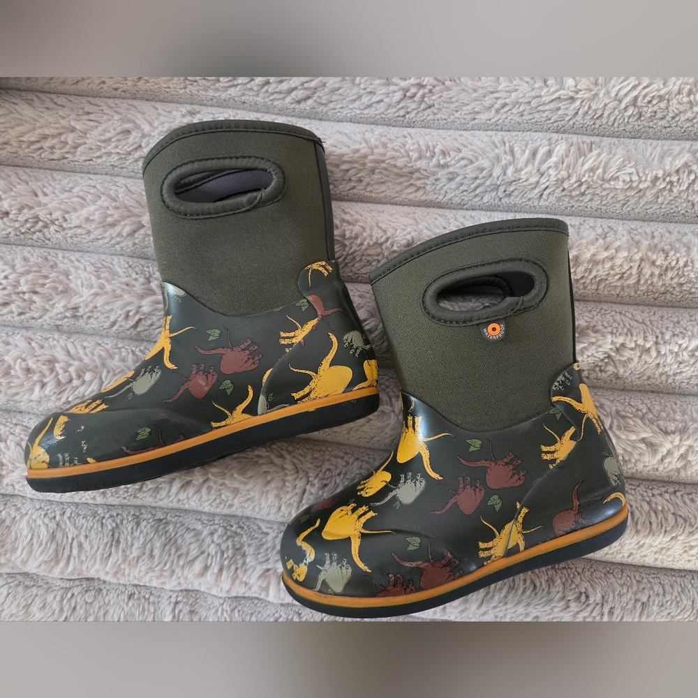 Bogs Green Dinosaur Print Kids Boots